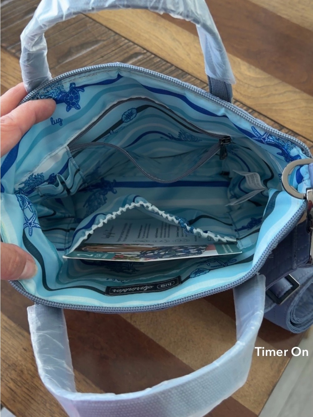 lug life Quilted Blue Tote with Sea Turtle and Coral Embroidery - Picture 3 of 3